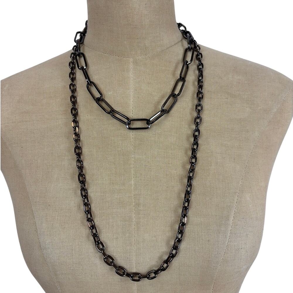 LOT 2 NEW Artisanal Gunmetal Chain Layering Necklace Set